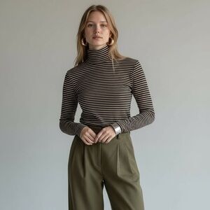 J.Crew Woman’s Minimalist Stripped Turtleneck Clean Girl Blue Tan Medium